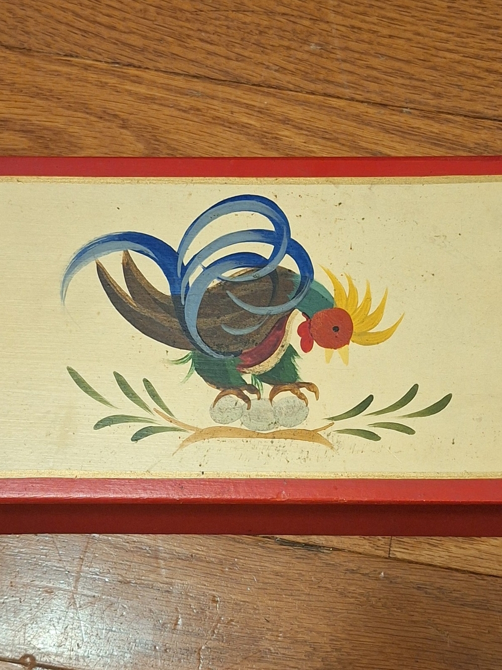 Hand-Painted Tom Fitz Simons Vintage Folk Rooster Decorative Wooden Tray